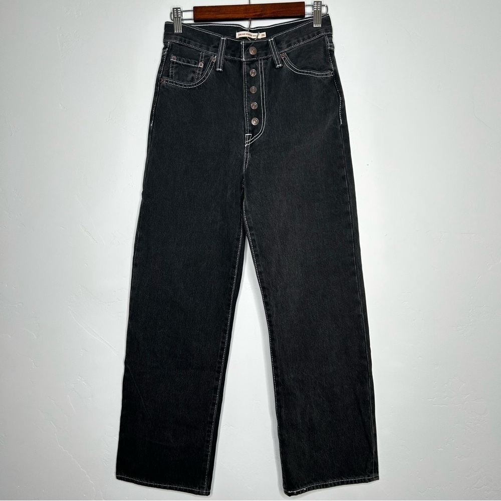 Levis Ribcage Ankle Straight Faded Black Jeans Contrast Stitch Size W26/L27